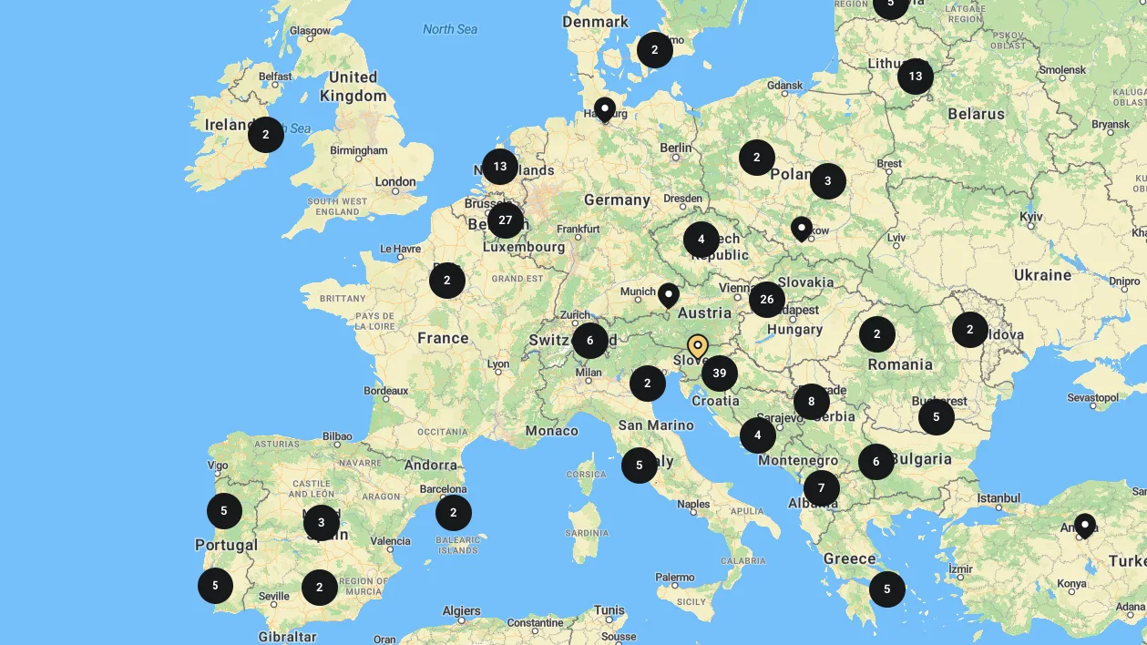 Map showing Car Dealers EU members across Europe