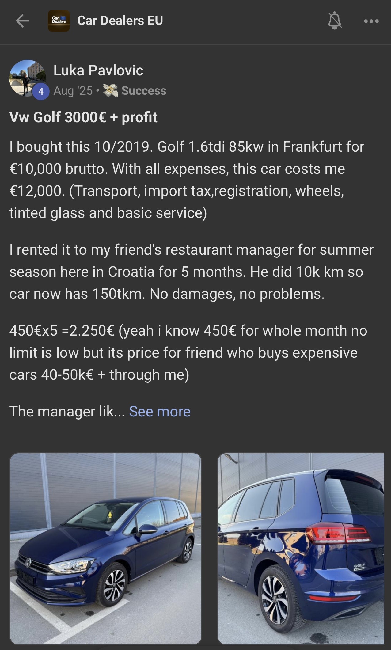 Vw Golf 3000€ + profit shared by Luka Pavlovic