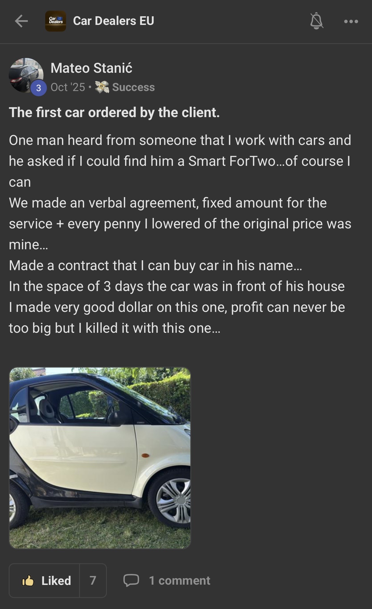 The first car ordered by the client. shared by Mateo Stanić