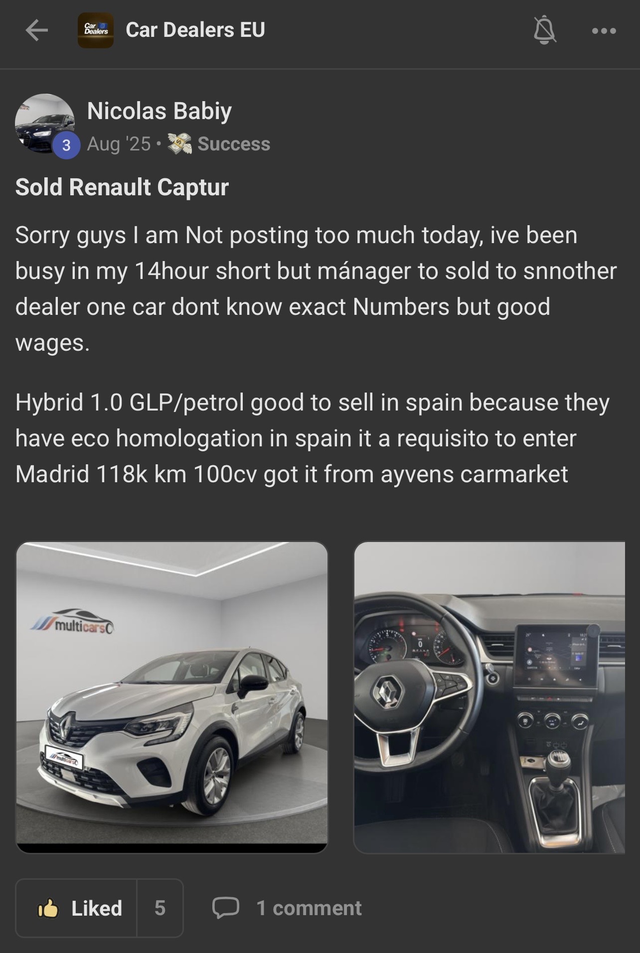 Sold Renault Captur shared by Nicolas Babiy